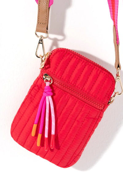 Ezra Quilted Nylon Phone Holder | Red Handbags + Wallets Shiraleah  Paper Skyscraper Gift Shop Charlotte