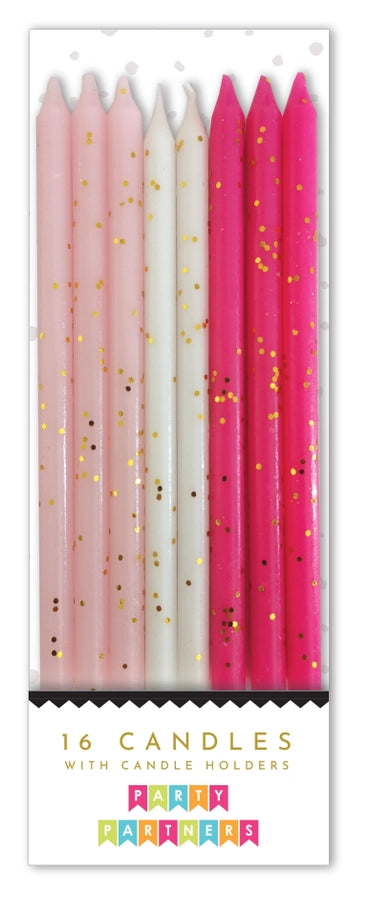 Pink Tones Gold Glitter Candle Set Partyware Party Partners  Paper Skyscraper Gift Shop Charlotte