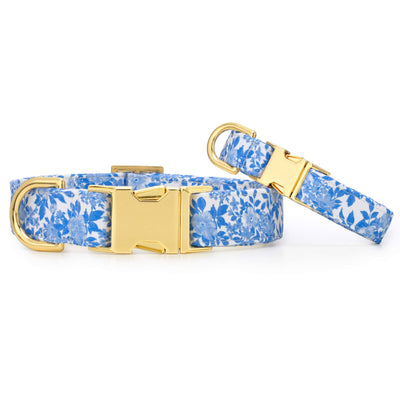 Blue Roses Spring Dog Collar: S/ Gold  The Foggy Dog  Paper Skyscraper Gift Shop Charlotte