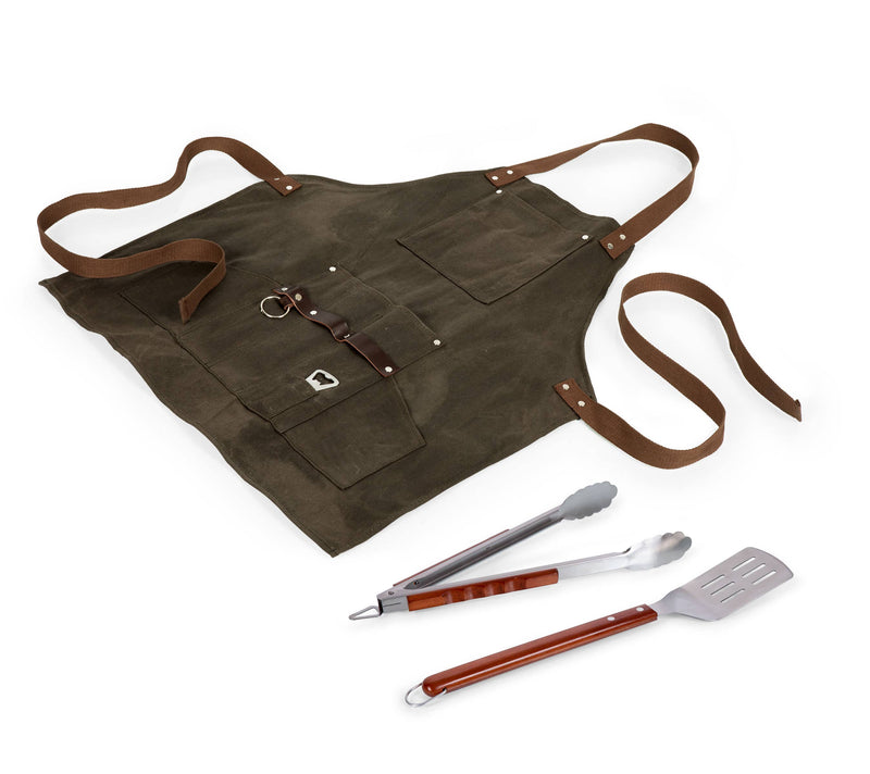 Khaki Green BBQ Apron with Tools & Bottle Opener Aprons Picnic Time  Paper Skyscraper Gift Shop Charlotte