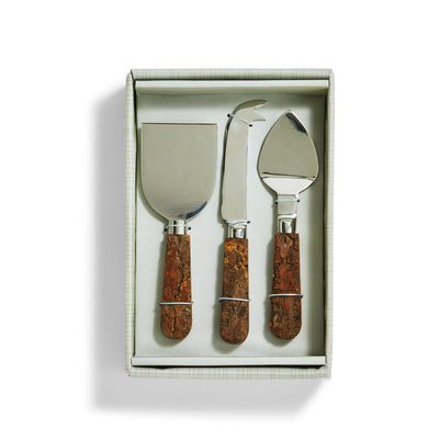 Set of 3 Bark Handle Cheese Knives in Gift Box  Two's Company  Paper Skyscraper Gift Shop Charlotte