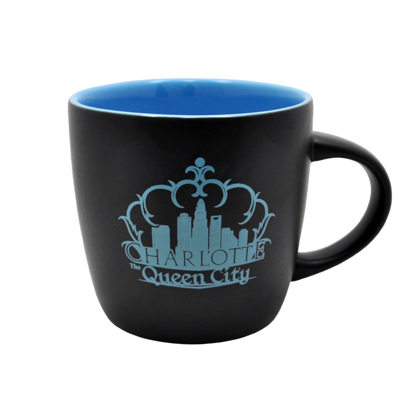 12 Oz. Ceramic Black Mug - Charlotte Crown Skyline Blue Mugs My City Souvenirs  Paper Skyscraper Gift Shop Charlotte