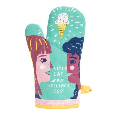 Oven Mitt | Lets Eat Your Feelings Oven Mitts Blue Q  Paper Skyscraper Gift Shop Charlotte