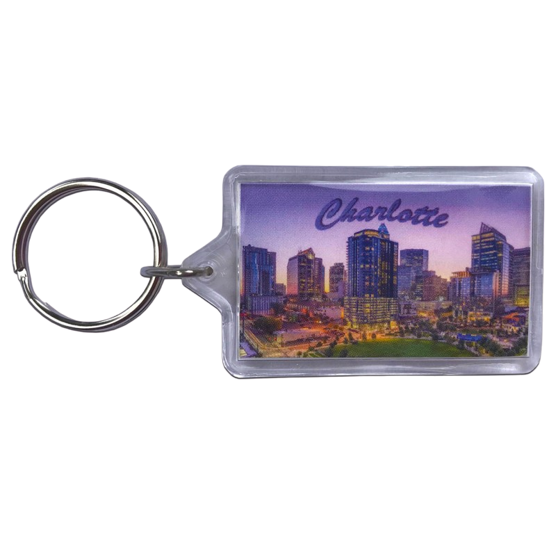 Rectangular Acrylic Keyring - Charlotte Aerial View of Romare Bearden Park Accessories My City Souvenirs  Paper Skyscraper Gift Shop Charlotte
