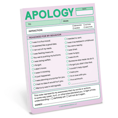Apology Nifty Note Pad | Pastel Notepads Knock Knock  Paper Skyscraper Gift Shop Charlotte