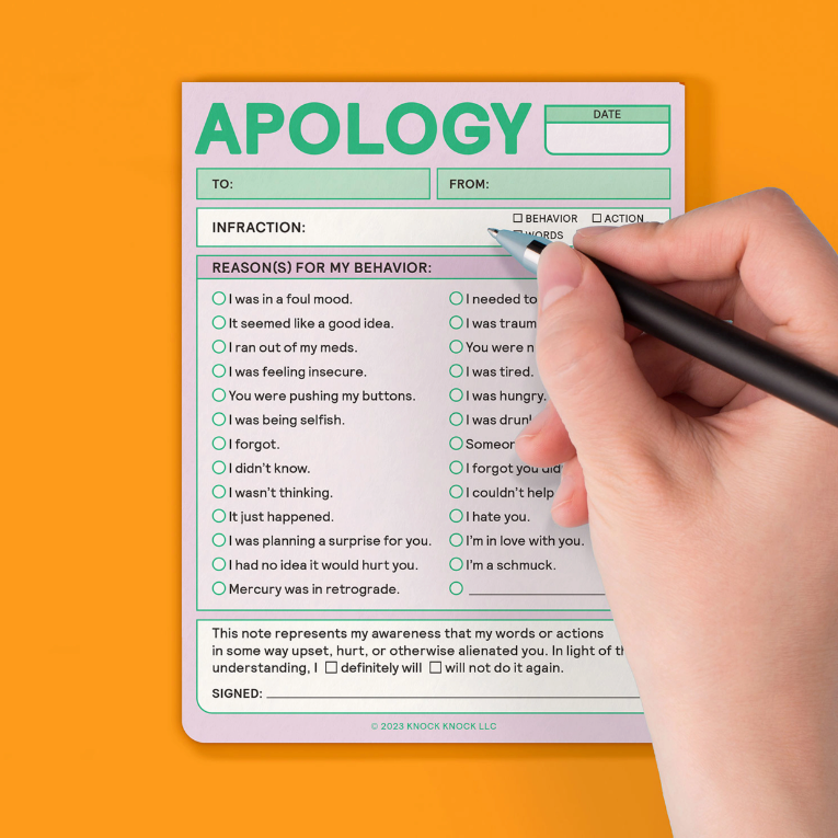 Apology Nifty Note Pad | Pastel Notepads Knock Knock  Paper Skyscraper Gift Shop Charlotte