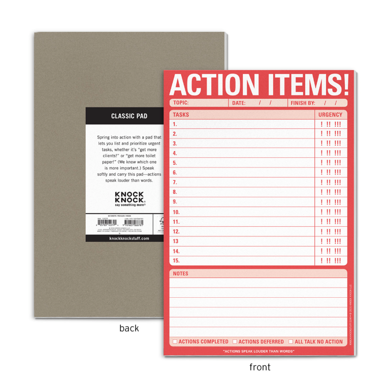 Action Items! Pad Notepads Knock Knock  Paper Skyscraper Gift Shop Charlotte