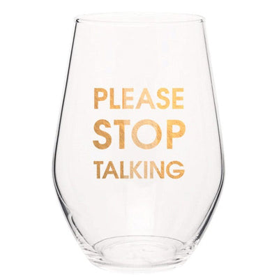 Stemless Wine Glass | Stop Talking Glassware Chez Gagné  Paper Skyscraper Gift Shop Charlotte