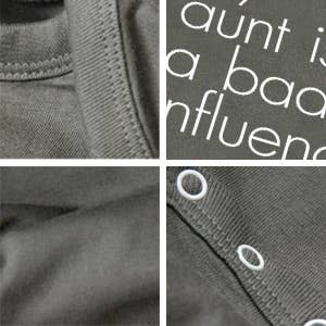 My Aunt Is A Bad Influence • Baby Bodysuit | 6 - 12 M - Grey  Wry Baby  Paper Skyscraper Gift Shop Charlotte