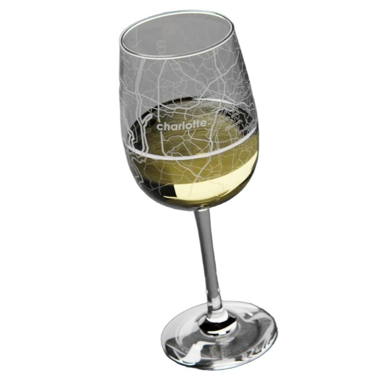 Charlotte Map Stem Wine Glass Glassware Well Told  Paper Skyscraper Gift Shop Charlotte