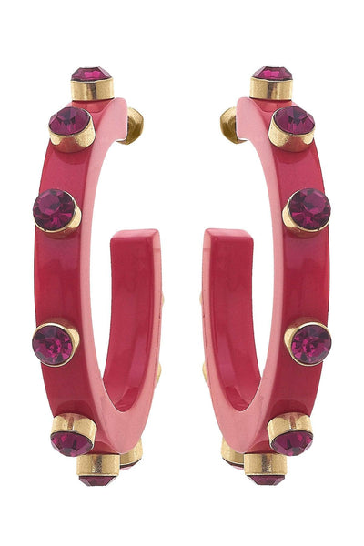 Renee Resin & Rhinestones Hoop Earrings | Fuchsia  Canvas Style  Paper Skyscraper Gift Shop Charlotte