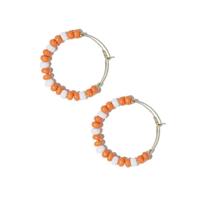 Victoria mixed seed bead hoop earrings orange + white Jewelry ink + alloy  Paper Skyscraper Gift Shop Charlotte
