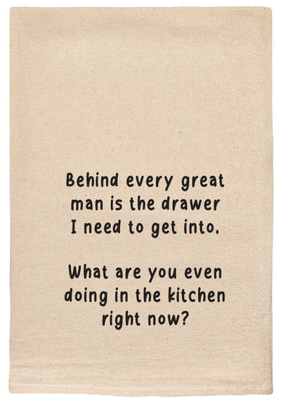 Tea towels | Behind every great man is the drawer I need  Ellembee Home  Paper Skyscraper Gift Shop Charlotte