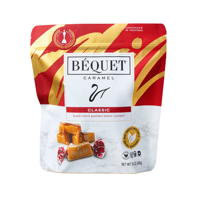 Béquet Gourmet Caramel 24 oz Resealable Pouch  Béquet Confections  Paper Skyscraper Gift Shop Charlotte
