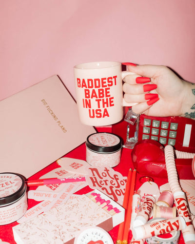 Baddest Babe in the USA Mug Pink Mugs Golden Gems  Paper Skyscraper Gift Shop Charlotte
