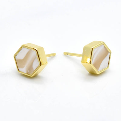 Crystal Quartz Hexagon Clay Earrings, Gold Geometric Jewelry: 14k Gold Plated Brass  Cold Gold  Paper Skyscraper Gift Shop Charlotte