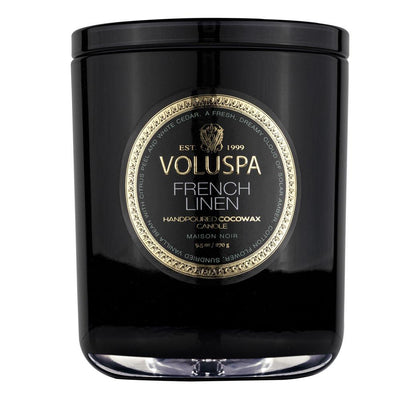 French Linen | Boxed Jar Classic Candle Candles Voluspa  Paper Skyscraper Gift Shop Charlotte