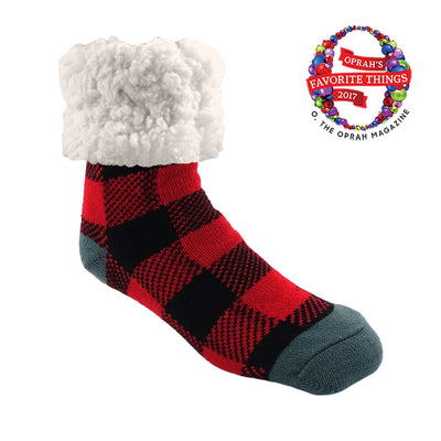 Lg Lumberjack Red/Grey Slipper Socks Socks PUDUS  Paper Skyscraper Gift Shop Charlotte