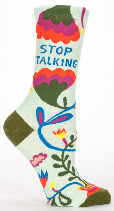 Women's Crew Socks - Stop Talking Socks Blue Q  Paper Skyscraper Gift Shop Charlotte