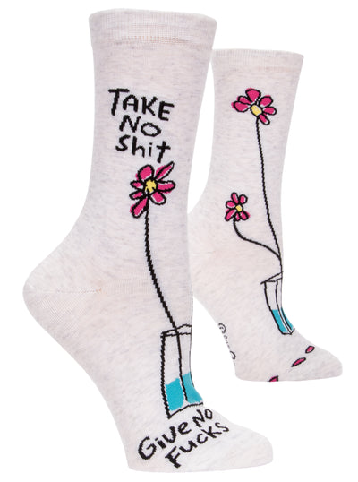 Women's Crew Socks - Take No S#$% Give No F Socks Blue Q  Paper Skyscraper Gift Shop Charlotte