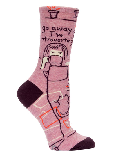 Women's Crew Socks - Go Away I'm Introverting Socks Blue Q  Paper Skyscraper Gift Shop Charlotte