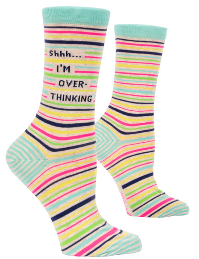 Women's Crew Socks - Im Overthinking Socks Blue Q  Paper Skyscraper Gift Shop Charlotte
