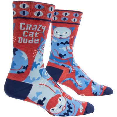 Men's Socks - Crazy Cat Dude Socks Blue Q  Paper Skyscraper Gift Shop Charlotte