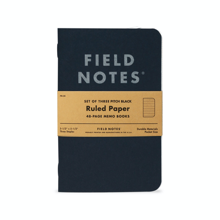 Field Notes | 3 Pack | Ruled | Pitch Black Notebooks Field Notes Brand  Paper Skyscraper Gift Shop Charlotte