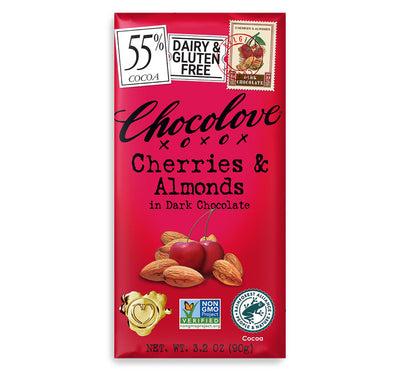 Chocolove Cherries and Almonds Dark Chocolate Bar Valentine's Day Redstone Foods  Paper Skyscraper Gift Shop Charlotte