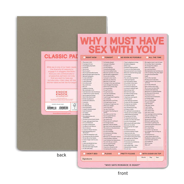Why I Must Have Sex With You Pad | Pastel Notepads Knock Knock  Paper Skyscraper Gift Shop Charlotte