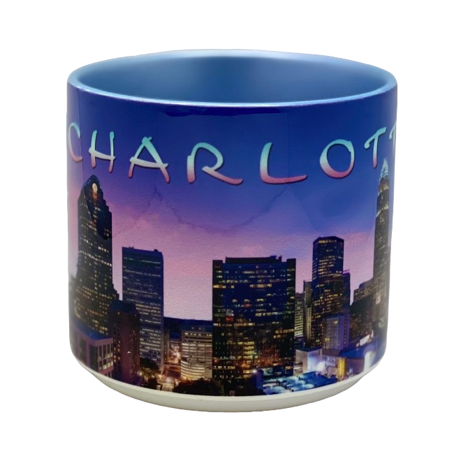14 Oz. Ceramic Mug - Charlotte Pink Skyline | Blue Mugs My City Souvenirs  Paper Skyscraper Gift Shop Charlotte