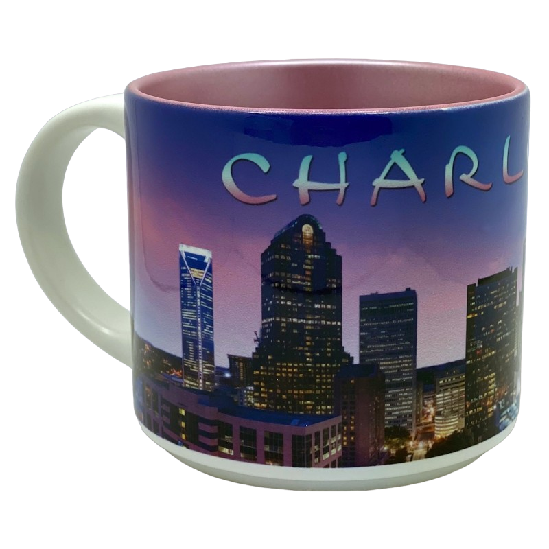 14 Oz. Ceramic Mug - Charlotte Pink Skyline | Pink Mugs My City Souvenirs  Paper Skyscraper Gift Shop Charlotte