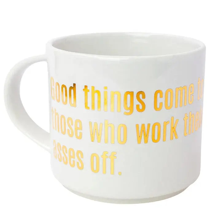 Good Things Come - White Mug with Gold Foil Cards Chez Gagné  Paper Skyscraper Gift Shop Charlotte