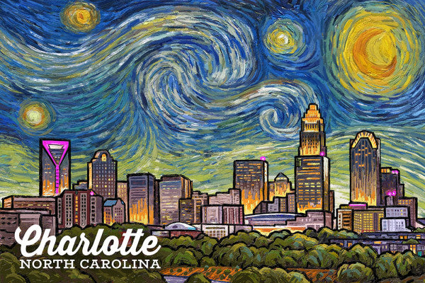 Charlotte, North Carolina - Starry Night Coaster Pack, Set of 4