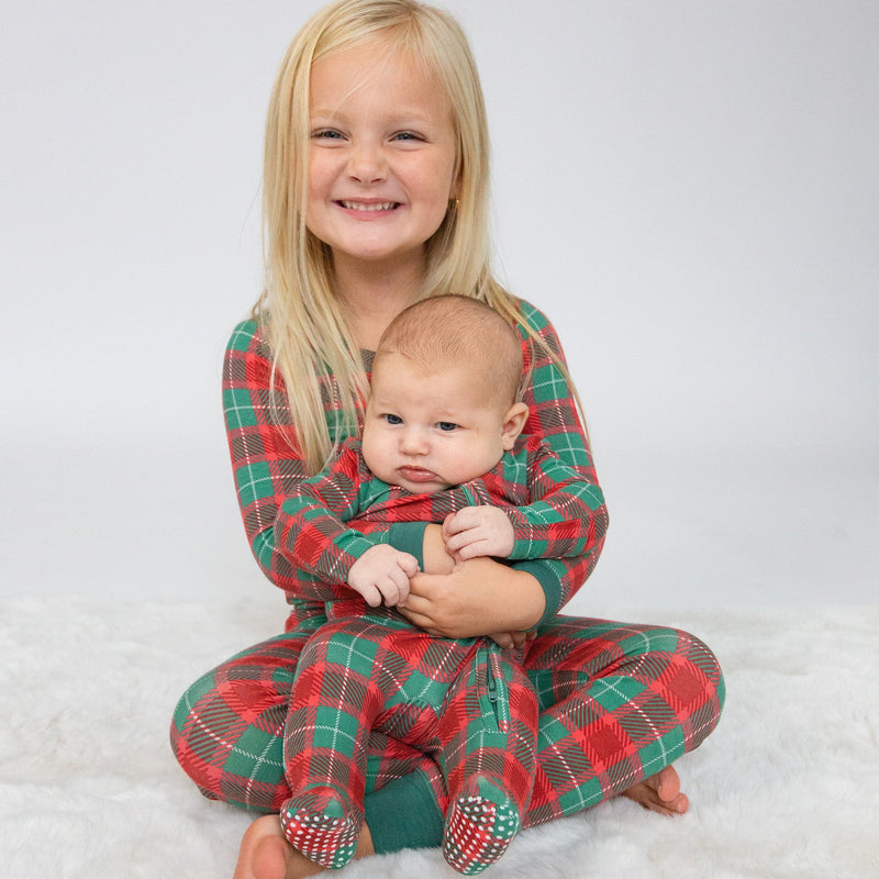 Red Holiday Plaid 2-Way Zipper Footie | 3-6M Holiday Angel Dear  Paper Skyscraper Gift Shop Charlotte