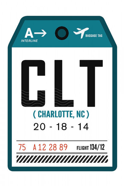 Charlotte, North Carolina - CLT - Luggage Tag - Contour - Lantern Press Artwork Sticker, Hangable, Small