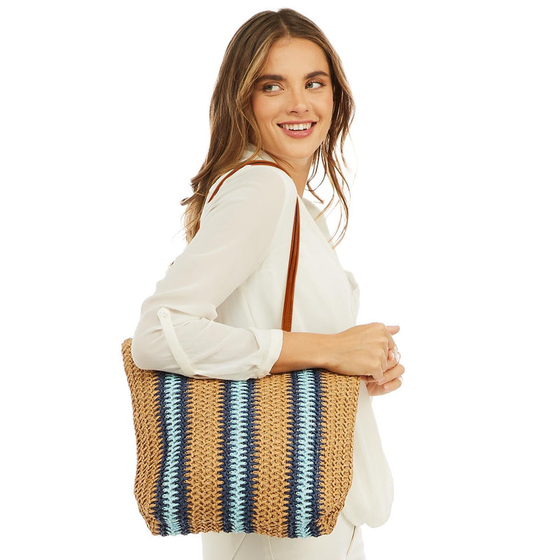 Straw Striped Tote Bag Totes Two&