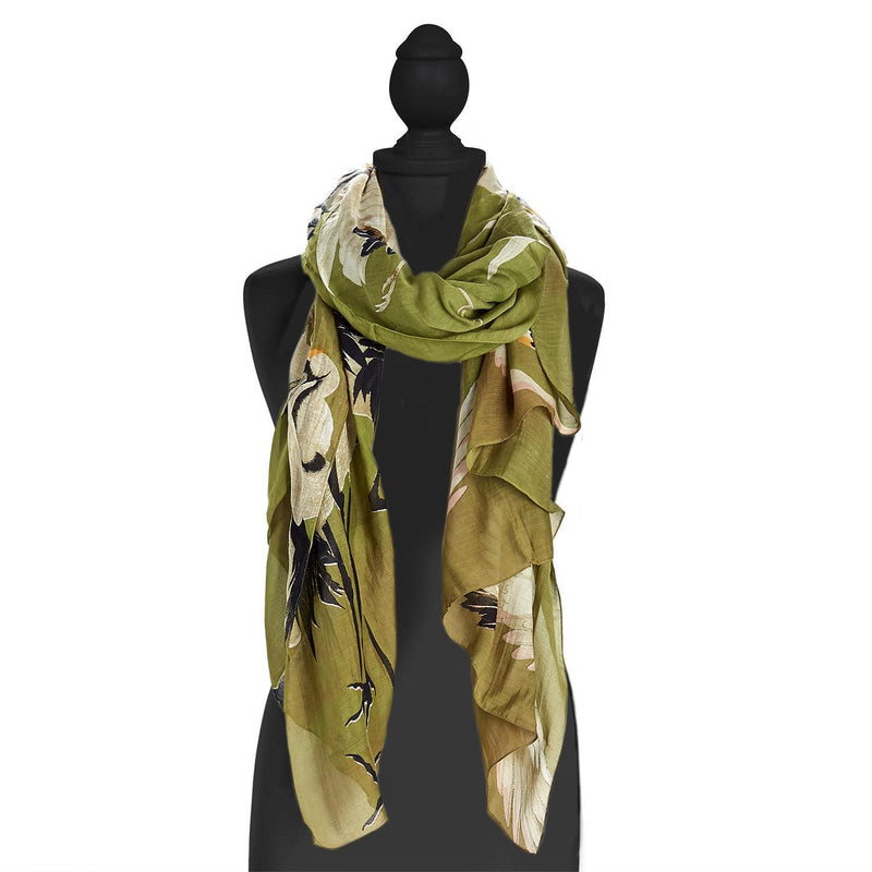Heron Print Olive Scarf Accessories Two&
