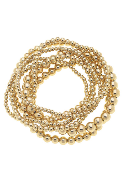 Ruby Assorted Ball Bead Stretch Bracelet - Set of 7 Accessories Canvas Style Paper Skyscraper Gift Shop Charlotte