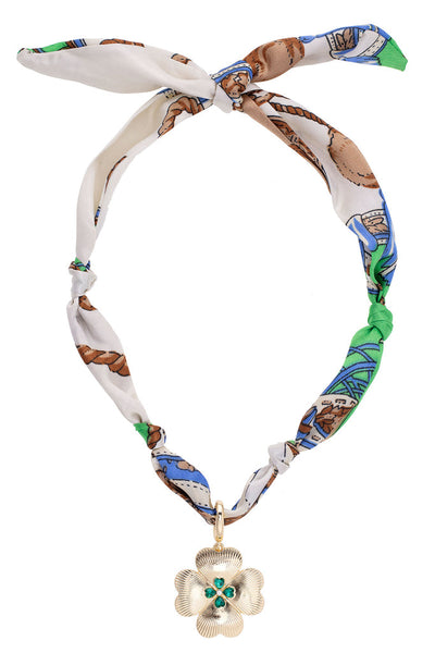 Gracie Rhinestone Clover Twilly Scarf Necklace Accessories Canvas Style Paper Skyscraper Gift Shop Charlotte