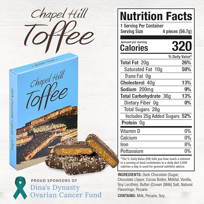 Chapel Hill Toffee Dark Chocolate & Pecan | 2oz Food - Chocolates & Candy Chapel Hill Toffee Paper Skyscraper Gift Shop Charlotte