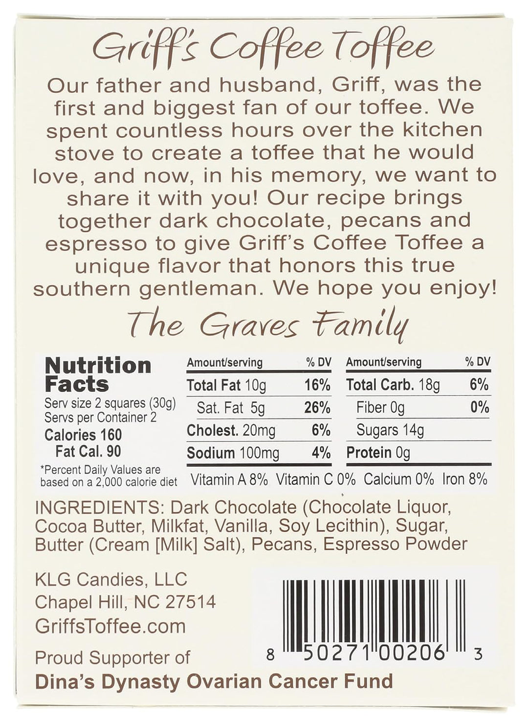Griff's Coffee Toffee Dark Chocolate Toffee | 2oz Confectionery Griff's Toffee Paper Skyscraper Gift Shop Charlotte