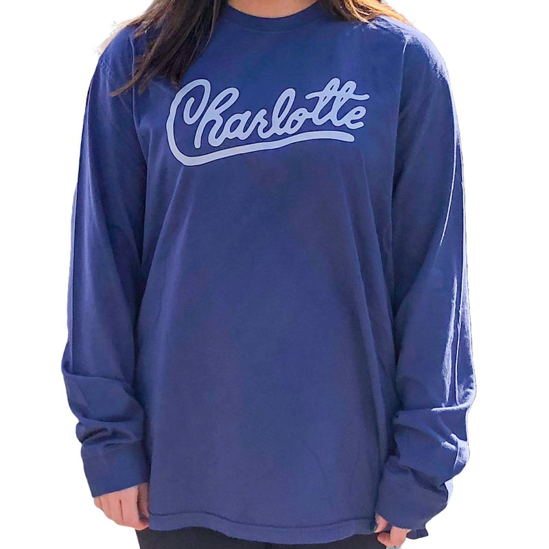 2XL Navy Long Sleeve Charlotte + Chris Hood T-Shirt Apparel Reworn  Paper Skyscraper Gift Shop Charlotte