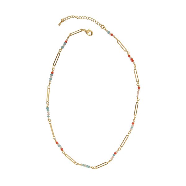 Turquoise + Coral Beaded Gold Necklace