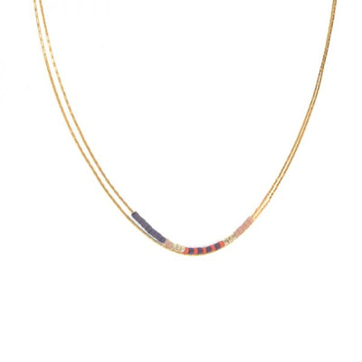 Gold Two-Row Chain with Navy Coral Bead Necklace