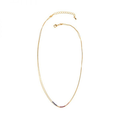 Gold Two-Row Chain with Navy Coral Bead Necklace