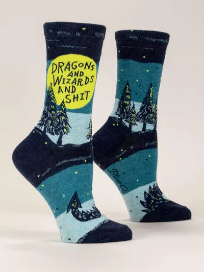 Dragons and Wizards and Shit Women's Crew Socks Socks Blue Q  Paper Skyscraper Gift Shop Charlotte