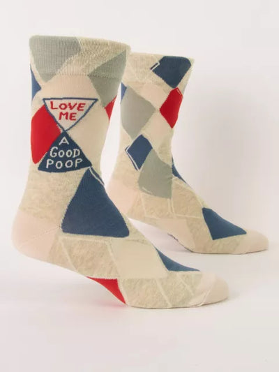 Men's Crew Socks - Love Me A Good Poop Socks Blue Q  Paper Skyscraper Gift Shop Charlotte