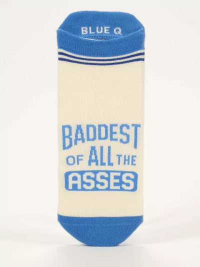 Baddest of Asses L XL Sneaker Socks  Blue Q  Paper Skyscraper Gift Shop Charlotte