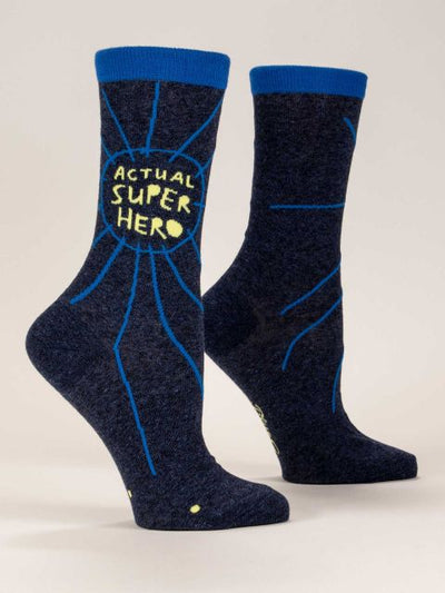 Actual Super Hero Women's Crew Socks Socks Blue Q  Paper Skyscraper Gift Shop Charlotte